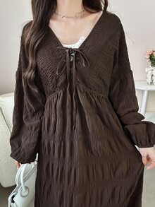 DAZY Women's Solid Color Casual Party Midi Dress - Brown - View 6
