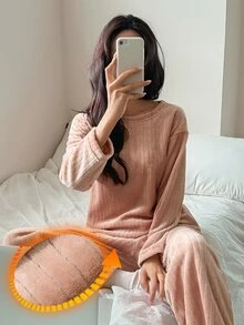 DAZY Winter Fuzzy Minimalist Solid Color Loose Fit Women's Pajama Set - Pink - View 5