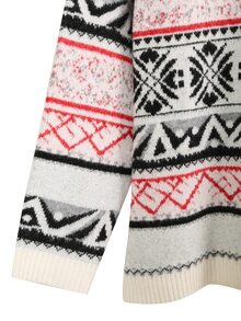 Lacomfia Plus Size Vintage Jacquard Long Sleeve Pullover Sweater Holiday Fashion - Multicolor - View 3