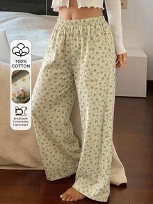DAZY Sweet Ditsy Floral Long Straight Leg Pajama Pants, Summer Women's Loungewear Bottoms Fall - White - View 3