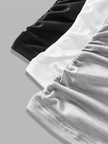 SHEIN EZwear 女款休閒舒適缺口領抓皺短袖T恤 黑色、白色、灰色 3件組 - 黑與白 - 查看 11