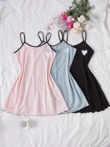 Snug Zone Women's Casual Heart Print Camisole Nightgown 3-Color Set - Multicolor - View 3