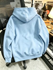 Resyla 男士字母壓紋印花時尚休閒連帽衛衣，適合日常穿著 - 藍色 - 查看 2