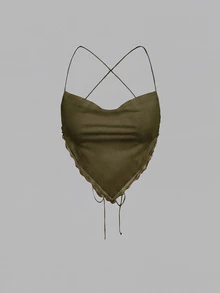 SHEIN MOD 3件組女款垂領方襬背心上衣 - 軍綠色 - 查看 6
