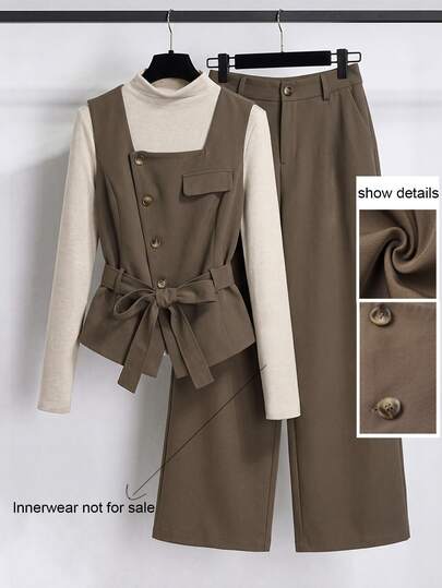 GlowEve CURVE Plus Size Autumn/Winter Elegant Casual Jacket & Straight Leg Pants 2 Pieces Set