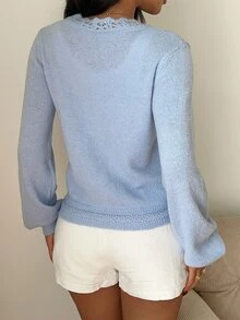 Autumina Women's Autumn Casual Hollow Knit Cardigan - Blue - View 2
