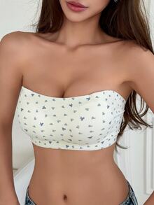 DAZY Sweet Ditsy Floral Push-Up Padded Strapless Bra For Women - Champagne - View 4