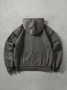 ROMWE MEN Street Life Men's Rhinestone Casual Versatile Daily Wear Hoodie - Grey - View 2
