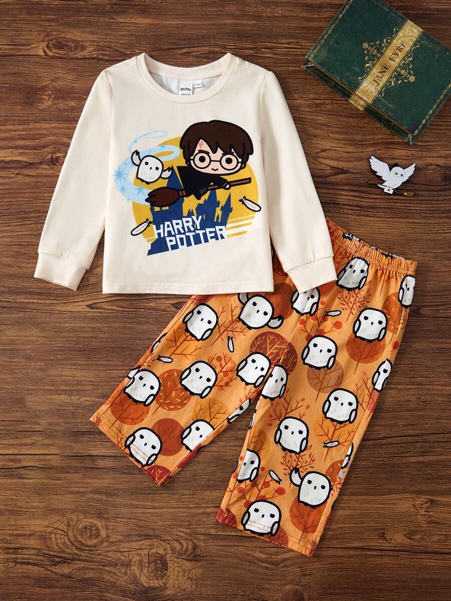 HARRY POTTER X SHEIN Baby Boy Cartoon Print Top & Pants Loungewear - Yellow - View 1