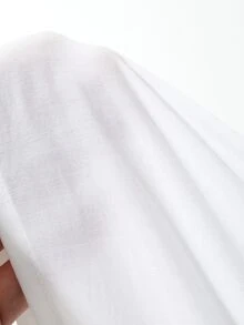 DAZY 純色領口修身短袖白色女式襯衫 - 白色 - 查看 9