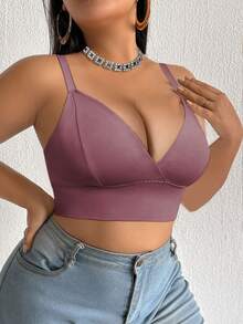 SHEIN 1件大尺碼女款純色舒適休閒內衣 - 棕色 - 查看 4