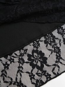 Sweetra Women's Black Knitted Lace Floral Low Waist Sexy Fashion Commute Metal Butterfly Decor Ribbon Asymmetrical Hem Fishtail Skirt, Spring Summer Autumn - Black - View 5