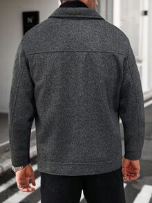 Manfinity Homme Men's Mature Casual Solid Color Wool Blend Plus Size Jacket, Perfect Holiday Gift Choice - Dark Grey - View 2