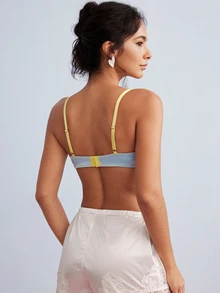 Elorette Yellow Underwire Embroidered Push-Up Lift Floral Pattern Satin Romantic Pastoral Women's Bra - Yellow - View 2