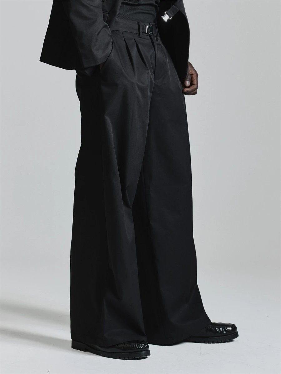 Musero Pleat Front Baggy Flip Metal Clip Fastening Suit Trouser Side And Back Pockets Co Ord Trousers Only Autum Winter Essentials - Black - View 1