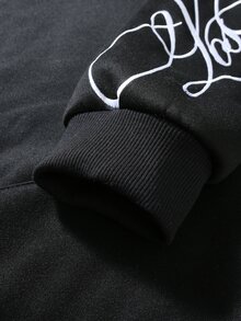 PAVTROS 男士青年街頭休閒字母刺繡連帽衫 - 黑色 - 查看 6