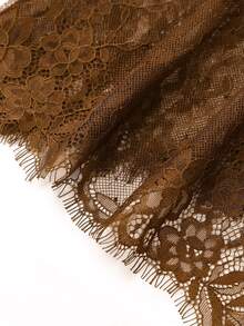 SHEIN LUNE Fall Clothes FOR WomenWomen's Metal Buckle Satin & Lace Patchwork Blouse - Brown - View 6