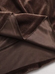 Trelyra Gaun Midi Wanita Terbaru Model Baru dengan Kerah Beludru, Kancing, Lengan Panjang, Pinggang Terikat, Hem Berkerut Asimetris, Cocok untuk Pakaian Kantor dan Liburan Musim Gugur/Dingin - Coklat - View 3