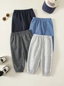 SHEIN 嬰幼兒男女通用 4件組秋冬休閒時尚加厚抓絨內裡運動長褲 多件裝 慢跑褲 嬰兒冬季下身褲 - 藏蓝色 - 查看 2