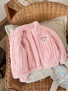 SHEIN 女嬰毛茸茸卡通熊外套 秋冬款 - 粉色 - 查看 2