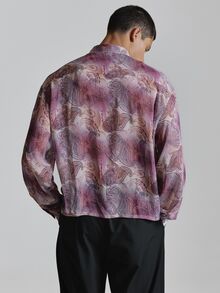 Musero Oversized Crop Long Sleeve Shirt In Paisley Print Drop Shoulder Patch Chest Pocket Autum Winter Essentials - Purple - View 5