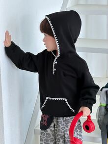 Dazy Kids Infant (Boy) Hooded Korean Style Long Sleeve Versatile Solid Color Sweatshirt - Black - View 6