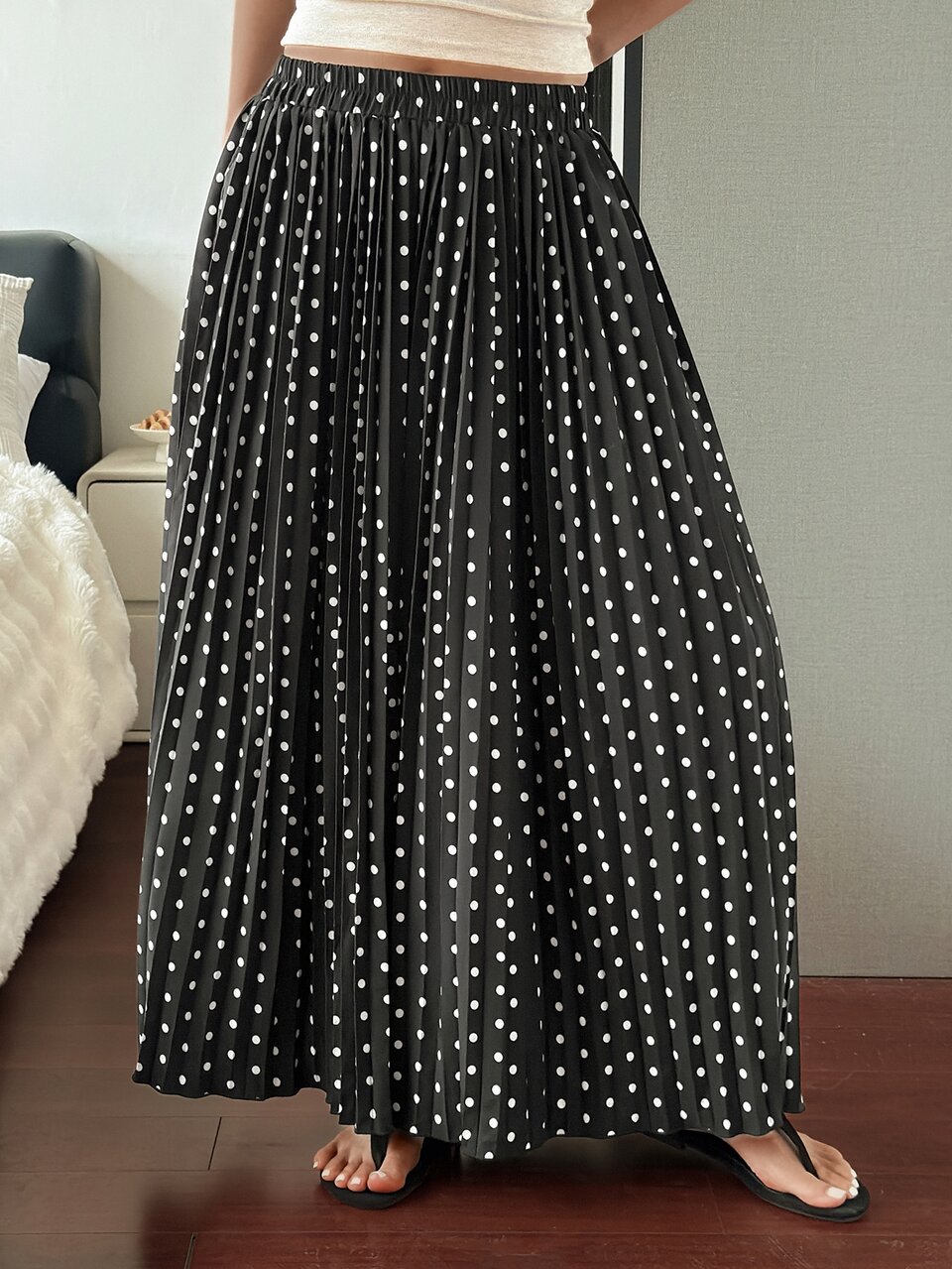 Women's Polka Dot Print Pleated Wide Leg Pajama Pants Fall