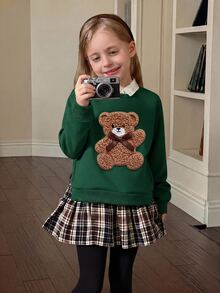 SHEIN Young Girls Retro Fashion Versatile Casual Everyday Wear Fall Winter,Suitable For Outings, Campus - Green - View 2