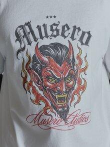 Oversized Drop Shoulder Halloween Graphic Tshirt "MUSERO STUDIOS "Crew Neck Autum Winter Essentials - White - View 6