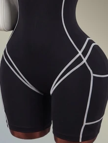 Amplova Women's Black & White Contrast V-Neck Short Jumpsuit - Black and White - View 4