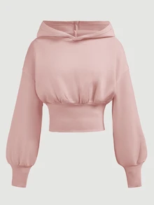 SHEIN Girlism 青少年女孩收腰時尚短版長袖運動衫 - 粉色 - 查看 1