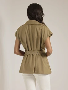 SHEIN Tall Women's Tall Army Green Sleeveless Casual Workwear Blazer - Olive Green - View 2