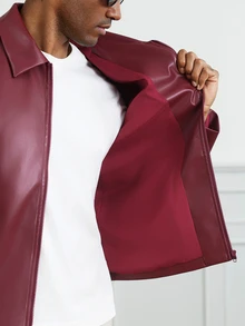 HUEFORM Men's Old Money Purplish-Red Loose-Fit Cropped Lined Jacket, Suitable For Social Media And Street-Style, Gifts For Boyfriend - Burgundy - View 4