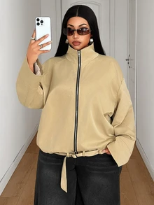 Maweii New Loose Casual Long Sleeve Plus Size Women's Drop Shoulder Jacket Fall - Khaki - View 3