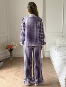 DAZY Women's Plaid Top And Pants Pajama Set Fall - Purple - View 2