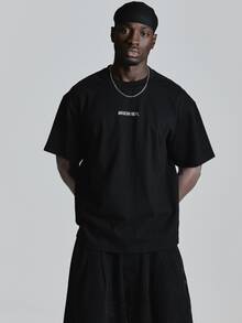 Oversized Drop Shoulder Graphic Tshirt "Musero " Crew Neck Autum Winter Essentials - Black - View 2