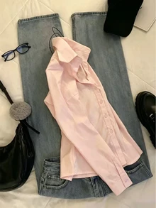 IslaSuriya 女款修身收腰單排扣長袖襯衫 - 淺粉色 - 查看 3