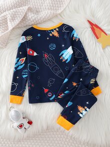 Boys' Car Print Long Sleeve Long Pants Snug Fit Loungewear - Multicolor - View 2