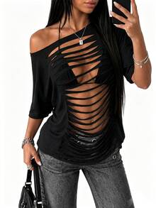 Zyxie Plus Size Women's Top With Distressed Design, Suitable For Date And Party Wear - Black - View 1