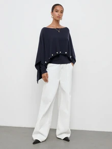 Maija Women's Elegant Commuter Shawl Knit Top - Navy Blue - View 3