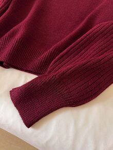 CosyJoli Women's Solid Color Long Sleeve Sweater And Knitted Skirt Casual Set - Burgundy - View 5