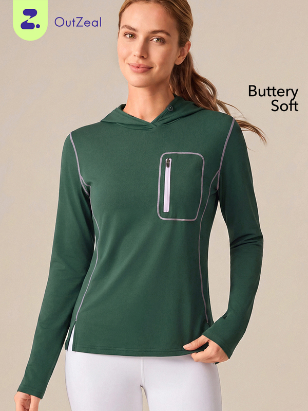 OutZeal Women Outdoor Tee Hiking Camping Long Sleeve Hoodie With Pocket