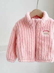 SHEIN 女嬰毛茸茸卡通熊外套 秋冬款 - 粉色 - 查看 6