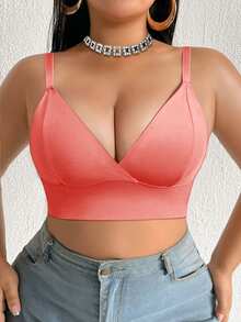 SHEIN 1件大尺碼女款純色舒適休閒內衣 - 紅色 - 查看 1