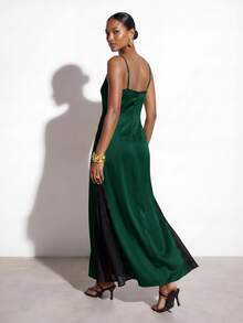Zivah Women's Contrast Lace Fashion Elegant Spaghetti Strap Long Dress - Dark Green - View 2