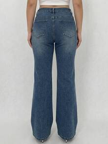 Dazy Plus Elastic Slim Fit Elegant Versatile Flattering Long Flare Jeans, Spring/Autumn New Style - Medium Wash - View 2