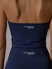 Musera Sport Seamless Fitted Scoop Halterneck Top With Fitted Logo Back Leggings Sold As Set Coord Sold As Set Winter Fall Autumn Active Pilates Motion - Navy Blue - View 6