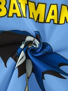 BATMAN X SHEIN 小男孩字母卡通印花休閒日常上衣短褲套裝 - 藍色 - 查看 8