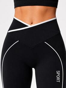 Easithlete Women's Colorblock Letter Print Casual Athletic Low Waist Daily Sports Tight Leggings Jogging Gym Black Winter - Black - View 5