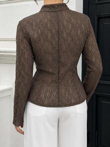Modelyn Spring/Summer Lace Frog Button Gentle Date Elegant Fashion Versatile Slimming Women's Blouse - Coffee Brown - View 2